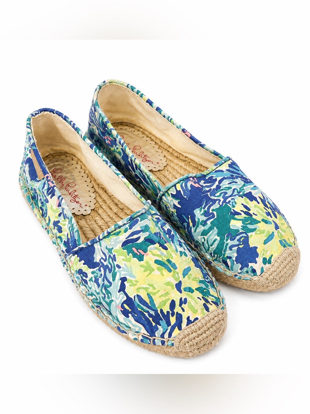 Lilly Pulitzer Blue, Green & Yellow Floral Canvas Espadrilles Sz 8